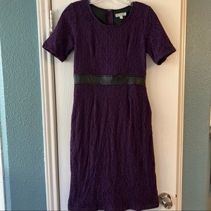 Downeast Basics Purple Lace Fitted Dress with Faux Leather Accent Size S…